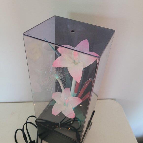 Vintage 1980's FIBER OPTIC Flower Light w/ Wind Up Music Box WORKS - Picture 6 of 7